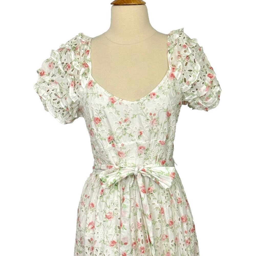 LoveShackFancy x Target Clementine Floral Eyelet Ruffle Tiered Midi Dress Size 2 - Picture 2 of 11